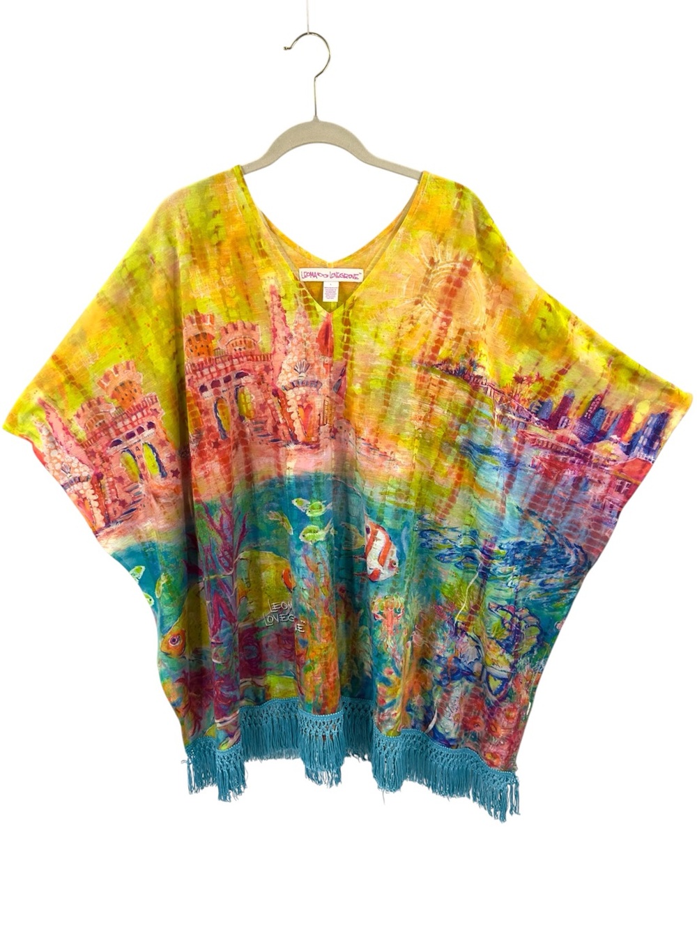 Leoma Lovegrove Tropical Poncho Bealls Beach Tunic Size Large Colorful Coverup